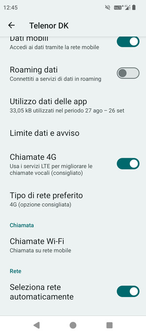 Disattiva Seleziona rete automaticamente