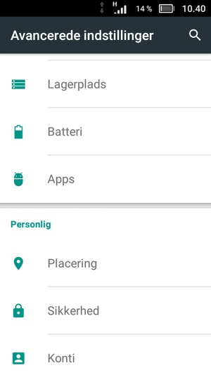 Scroll til og vælg Batteri