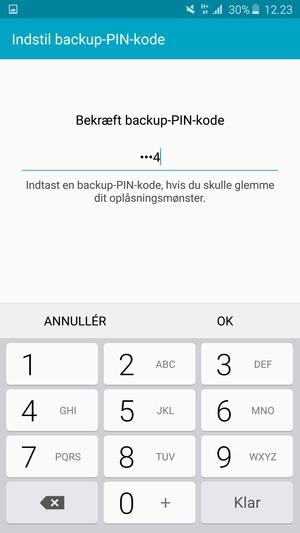 Bekræft din backup-PIN-kode og vælg OK