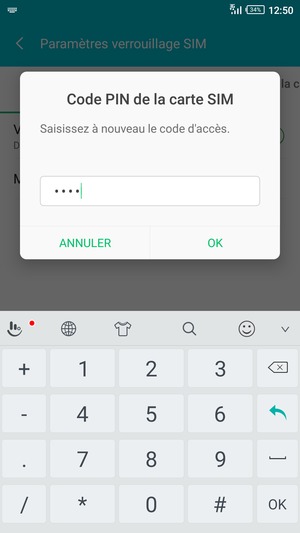 Veuillez confirmer votre nouveau code PIN et sélectionner OK