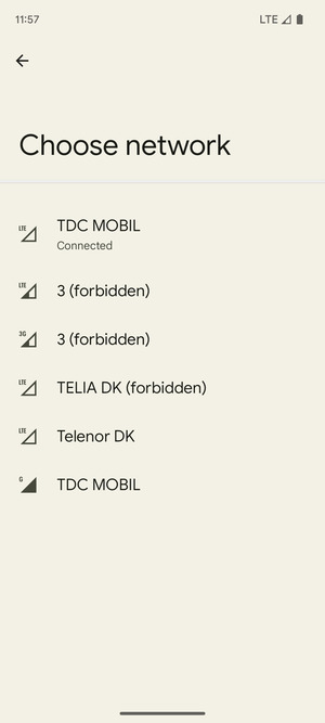 Select a network operator from the list