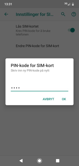 Bekreft din nye PIN-kode for SIM-kort og velg OK