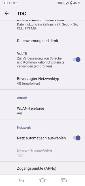 Schalten Sie Netz automatisch auswählen aus