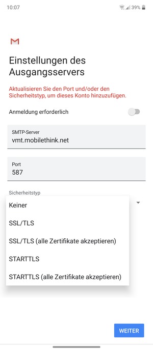 Wählen Sie Keiner und wählen Sie WEITER