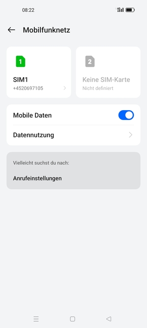 Wählen Sie SIM1 oder SIM2