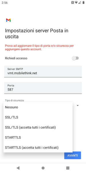 Seleziona Nessuno e AVANTI