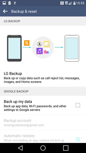 Check the Back up my data checkbox
