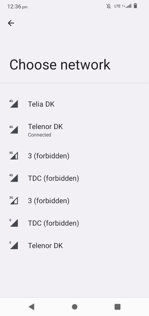 Select a network operator from the list