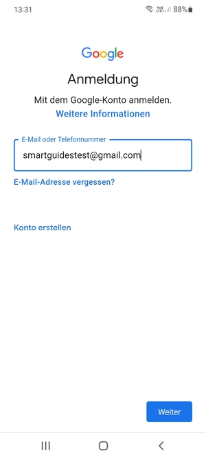 Geben Sie Ihre Gmail Adresse ein und wählen Sie Weiter