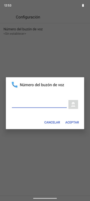 Introduzca el Número del buzón de voz y seleccione ACEPTAR