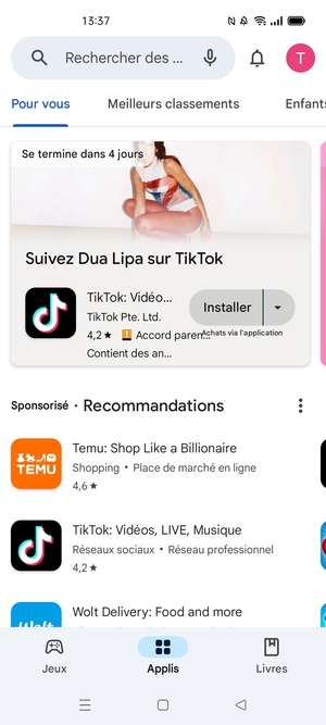 Sélectionnez la barre de Recherche