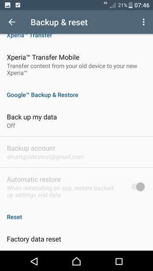 Scroll to and select Back up my data