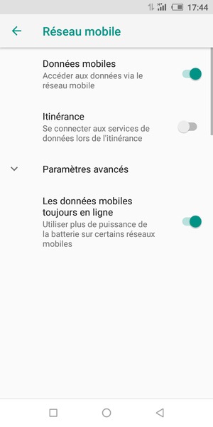 Pour changer de réseau en cas de problèmes de réseau, sélectionnez Paramètres avancés