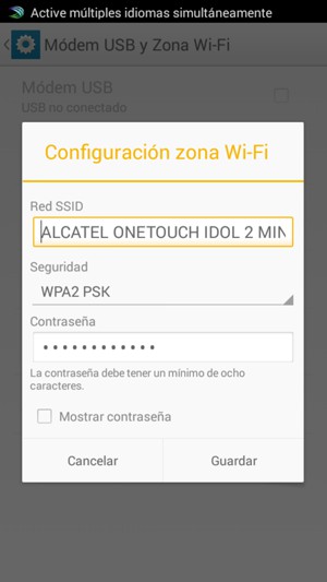 Introduzca una contraseña de punto de acceso Wi-Fi de al menos 8 caracteres y seleccione Guardar