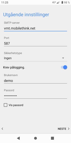 Skriv inn utgående serveradresse