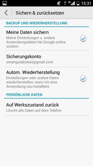 Wählen Sie Sicherungskonto