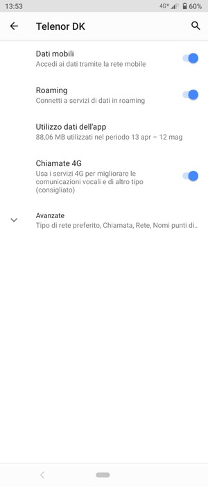 Attiva o disattiva Roaming