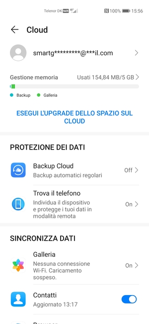 Seleziona i servizi per i quali desideri eseguire il backup