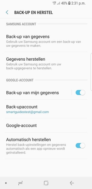 Selecteer Back-upaccount