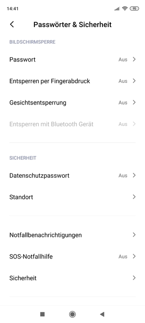 Scrollen Sie und wählen Sie Sicherheit