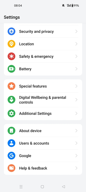 Scroll to and select Security and privacy