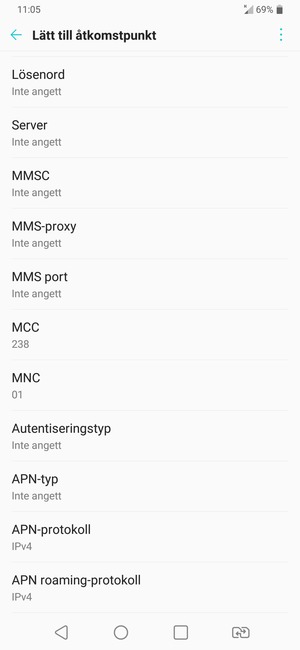 Scrolla ner och ange MMS-information