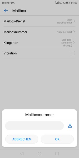Geben Sie die Mailboxnummer ein und wählen Sie OK