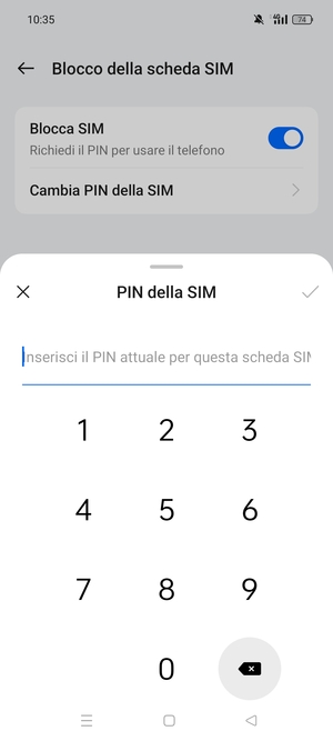 Inserisci PIN attuale della  SIM e seleziona OK