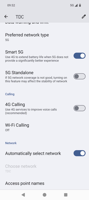 Scroll to and select Access point names