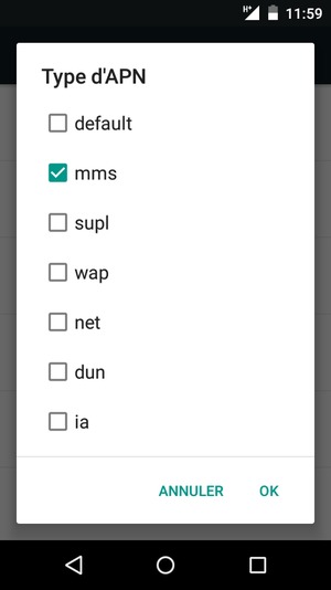 Cochez la case mms et sélectionnez OK