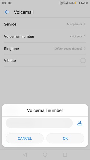 Enter the Voicemail number and select OK