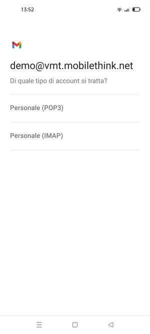 Seleziona Personale (POP3) o Personale (IMAP)