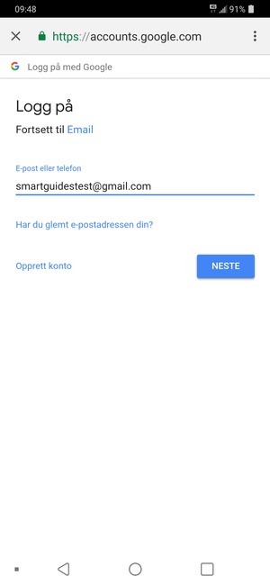 Skriv inn passord og velg NESTE