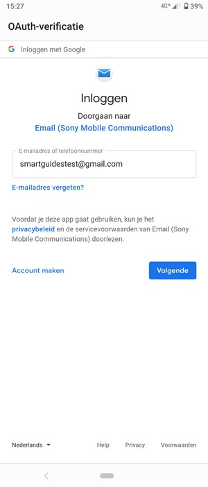 Voer uw Gmail adres in en selecteer Volgende