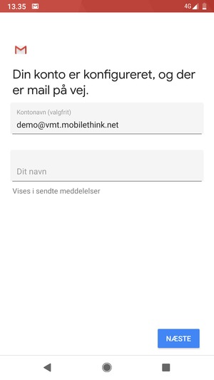 Giv din konto et navn og indtast dit navn. Vælg NÆSTE