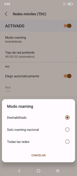 Activar o desactivar Roaming de datos