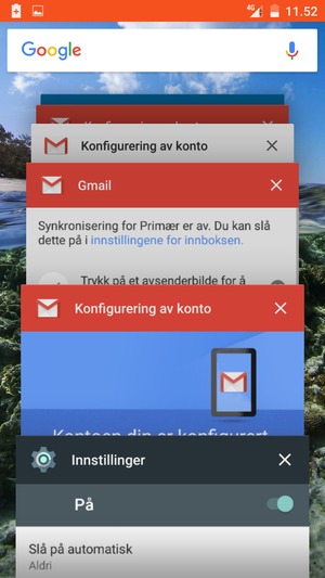 Dra apper til høyre for å lukke dem