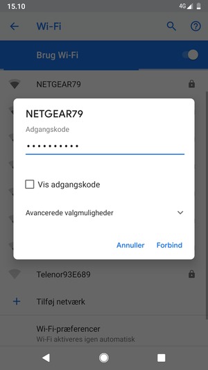 Indtast Wi-Fi adgangskoden og vælg Forbind