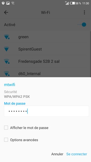 Saisissez le mot de passe du Wi-Fi et sélectionnez Se connecter