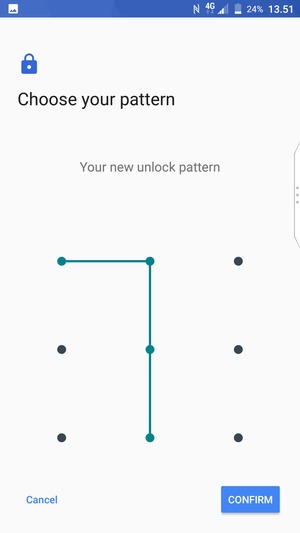 Draw the unlock pattern again and select CONFIRM