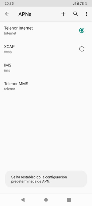 El teléfono se reiniciará con la configuración predeterminada de Internet y MMS