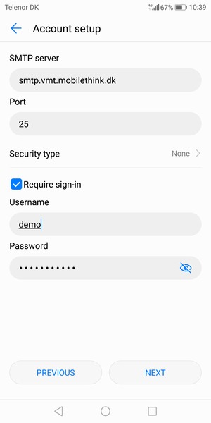 Enter Outgoing server address