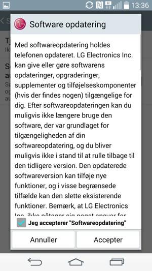 Marker tjekboksen Jeg accepterer Softwareopdatering og vælg Accepter