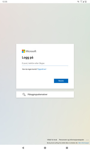 Skriv inn e-postadresse og velg Neste