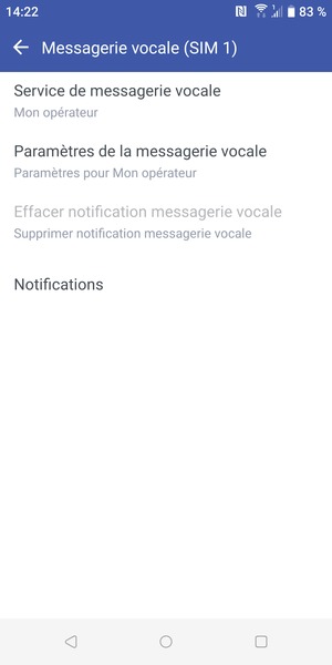 Sélectionnez Paramètres de la messagerie vocale