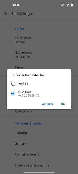 Vælg SIM-kort og  OK