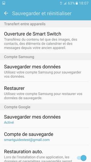 Sélectionnez Compte de sauvegarde