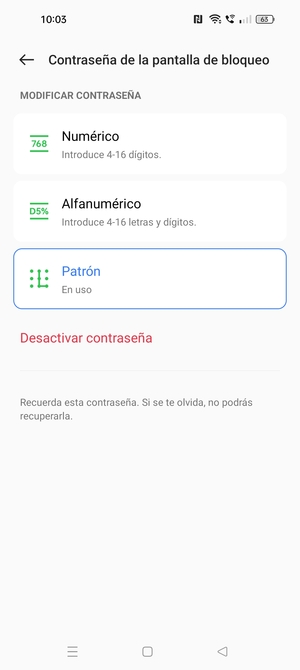 El teléfono ha sido asegurado con un bloqueo de pantalla