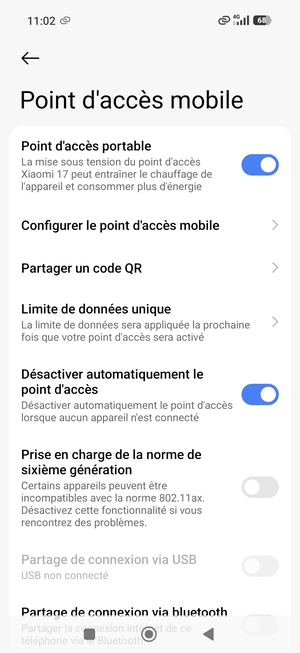 Votre téléphone est maintenant configuré pour être utilisé comme modem
