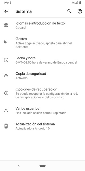 Seleccione Actualización del sistema